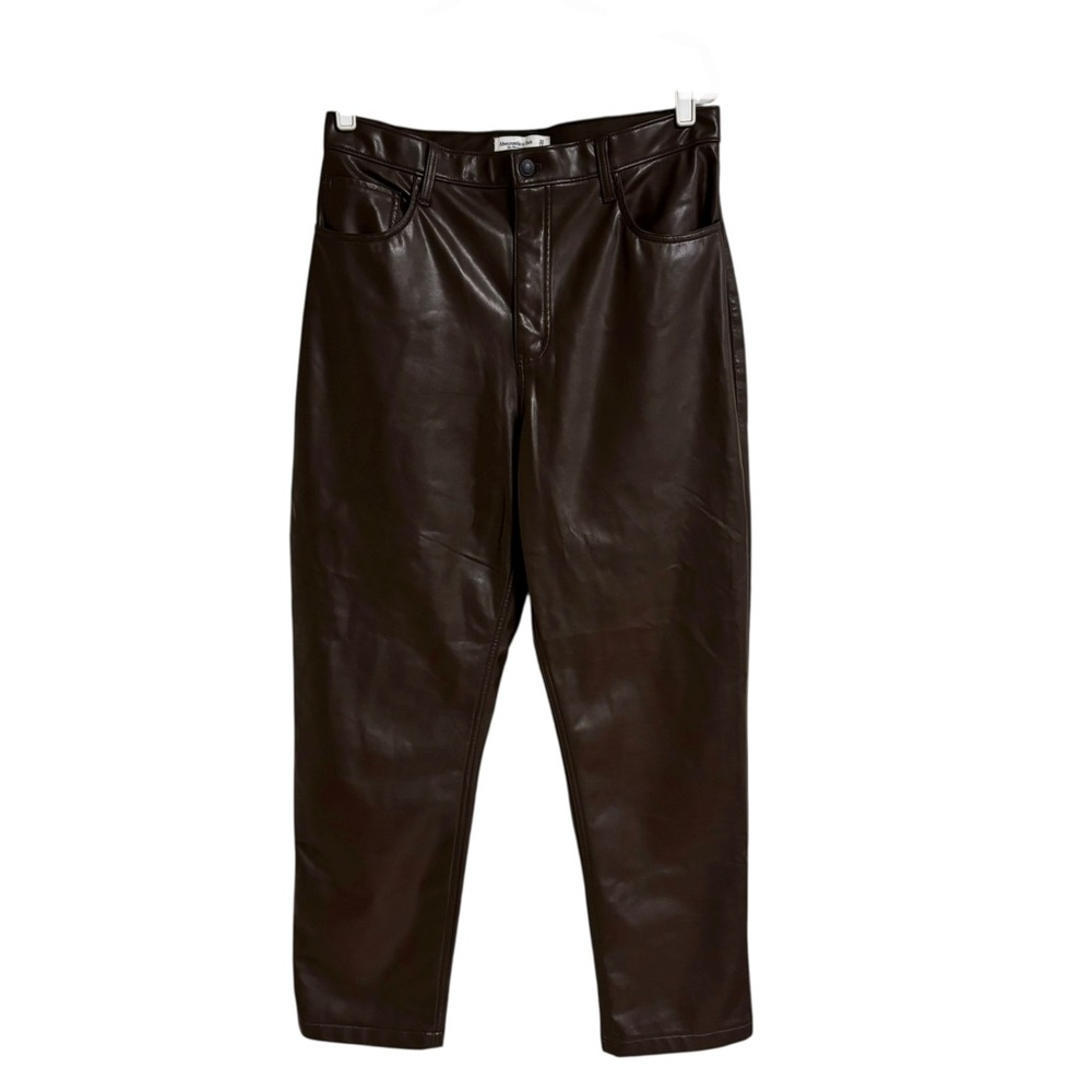 Abercrombie & Fitch Curve Love 90s straight high rise vegan leather pants 14 - Picture 2 of 11